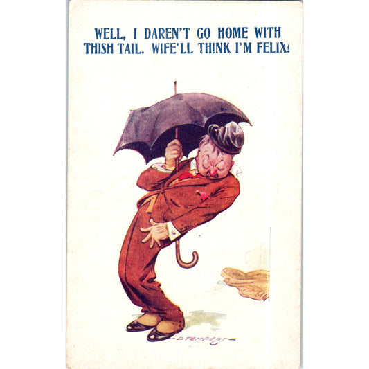 I Daren't Go Home D. Tempest Cartoon Humor c1910 Original Postcard P2-5