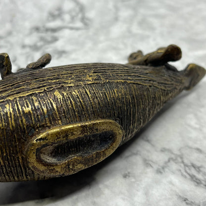 African Akan Tribe Brass Boat Sculpture - Mid Century Folk Art 3.5x9” TK1