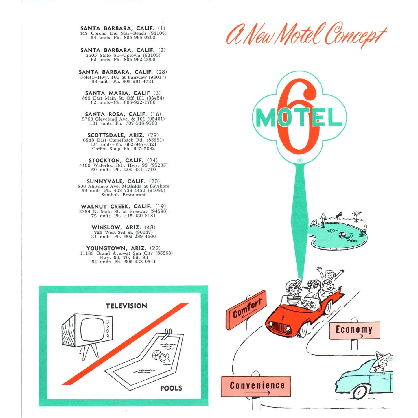 Vintage 1960s Motel 6 Santa Barbara CA Fold Out Travel Brochure AD7
