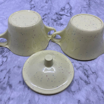 VTG Imperial Ware Speckled Confetti Yellow MCM Cream & Sugar Melmac Malamine TA3