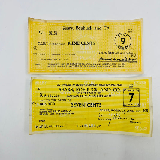 Vintage Set of 2 Sears, Roebuck and Co. Bank Checks AH9-M7