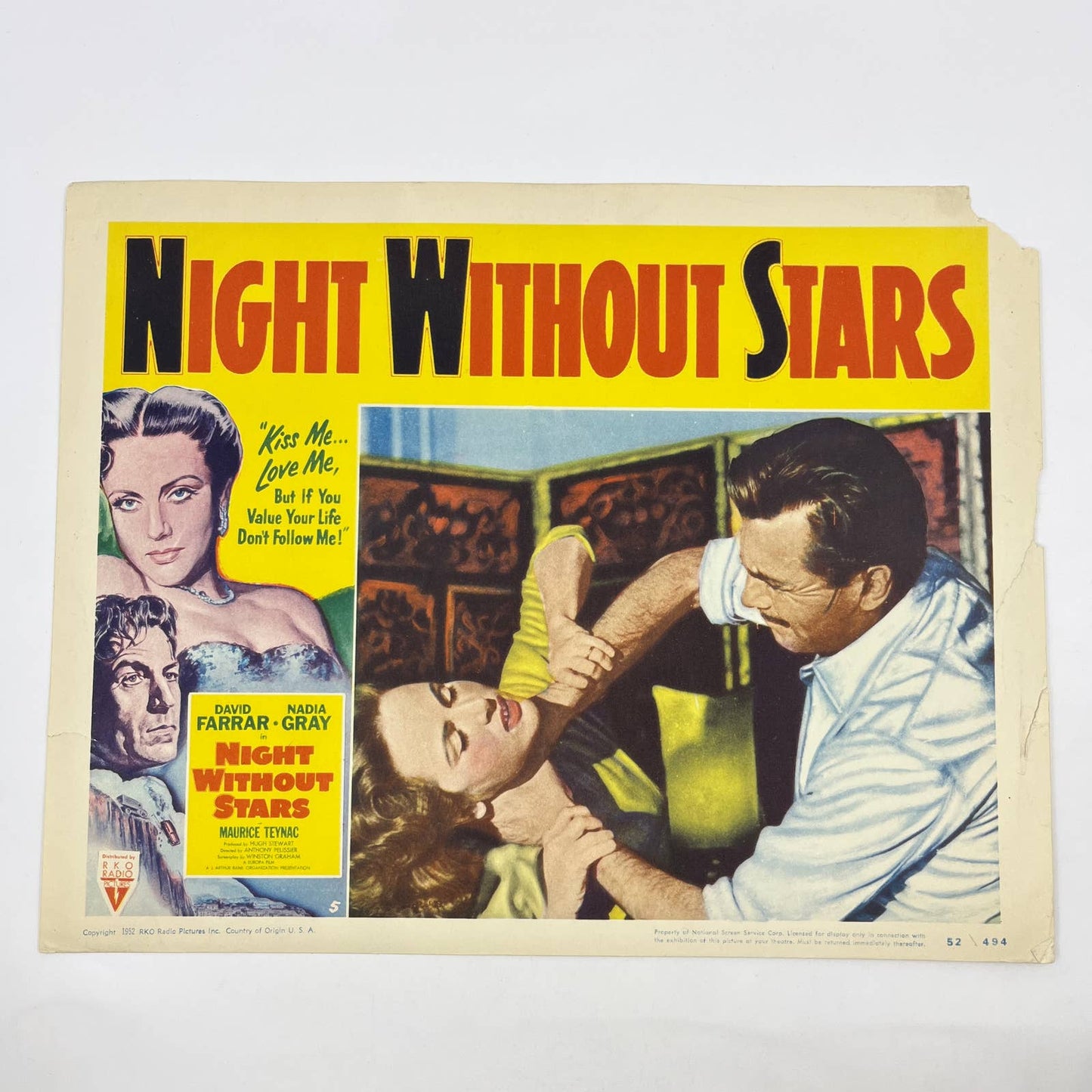 1952 Night Without Stars David Farrar Nadia Gray Lobby Card FL4