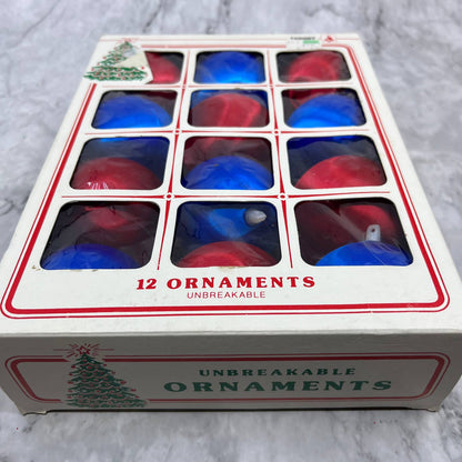 Vintage Essex Franke Co Unbreakable Ornaments Bok of 12 Red Blue OT1