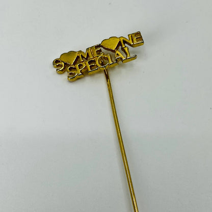 Vintage MCM Hat Lapel Stick Pin Gold Tone “Someone Special” 2 1/2” SB3