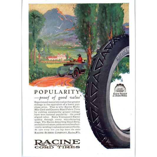 Racine Rubber Company Racine WI Multi-Mile Cord Tires - 1921 Original Ad TJ7-L