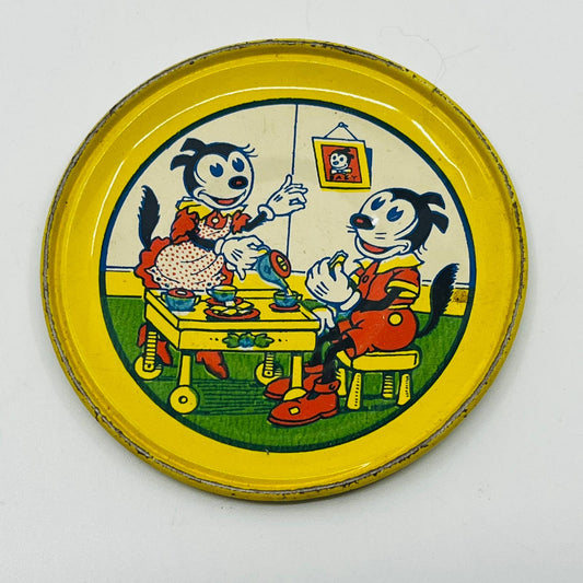 1930s Tin Litho Chein’s Krazy Kat Party Child's Tea Set Saucer Plate 2.5” SB4