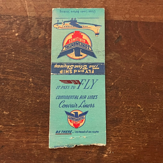 Continental Airlines Corvair Liners Advertising Matchbook Cover MM9-3