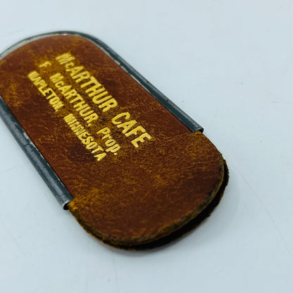 1940s Leather and Metal Advertising Key Holder McArthur Cafe Mapleton MN SB2