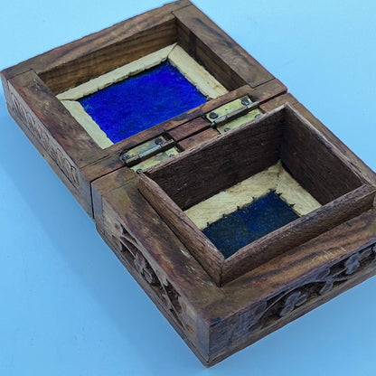 Vintage Teak Wood Carved Trinket Box India 3x2.5” TE5