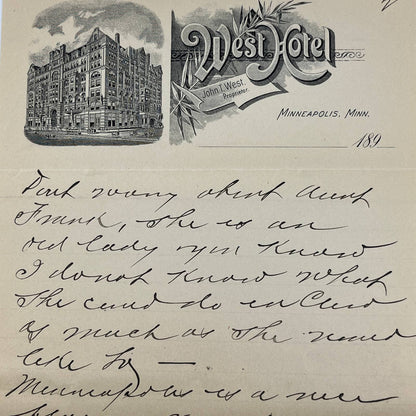 1890s West Hotel Letterhead John T. West Minneapolis MN AB9