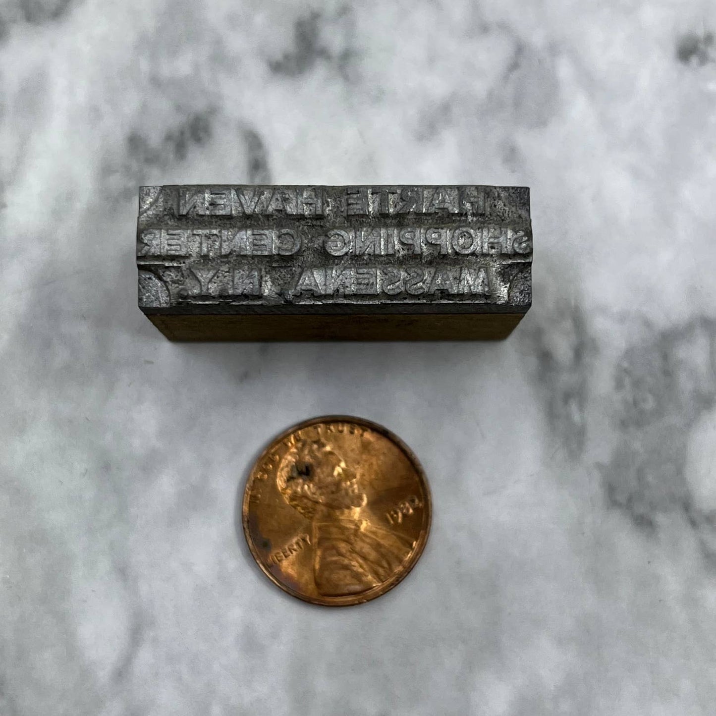 Vtg Printing Printers Block Plate Harte Haven Shopping Center Massena NY TJ57