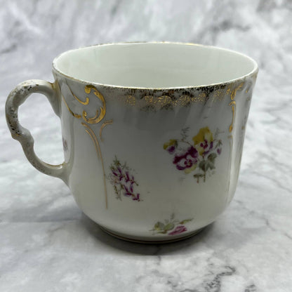 Vintage KPM Germany Fine China Tea Cup Pink Rose Purple Pansies TA1