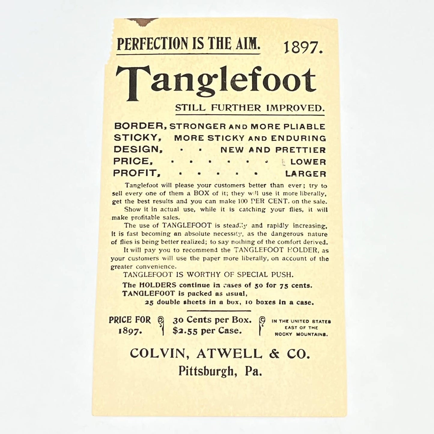 Original 1897 Victorian Trade Card Tanglefoot Fly Paper Entomologist AB6