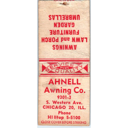 Ahnell Awning Co Chicago IL Advertising Matchbook Cover SA1-M2