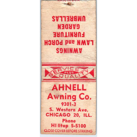 Ahnell Awning Co Chicago IL Advertising Matchbook Cover SA1-M2