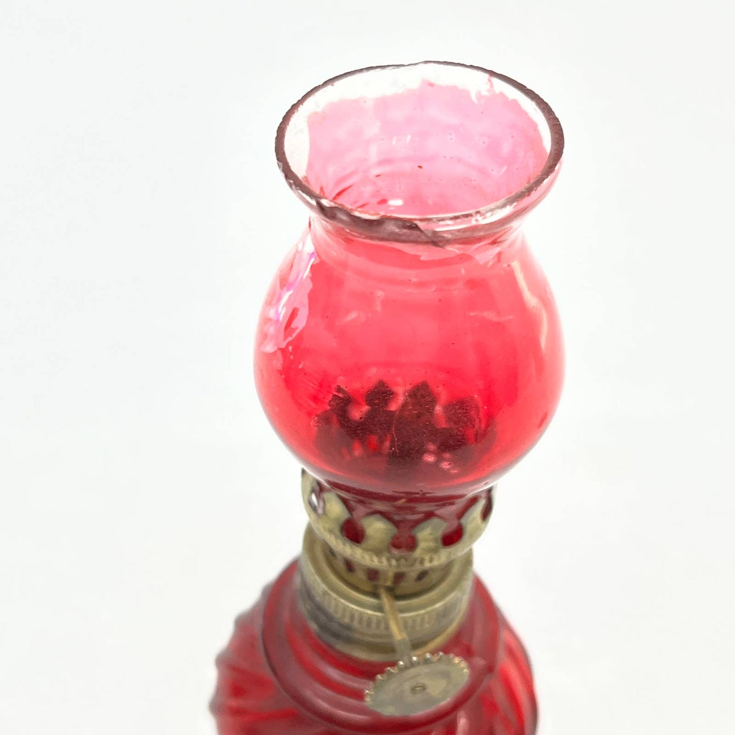 Vintage Mini Red Swirl Glass Kerosene Oil Lamp 5" TC7-1