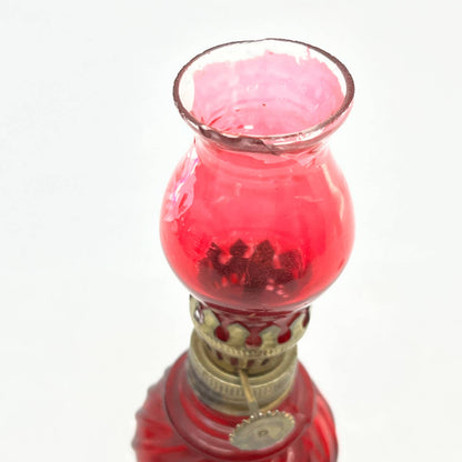 Vintage Mini Red Swirl Glass Kerosene Oil Lamp 5" TC7-1