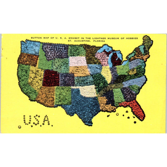 Button Map of USA Exhibit Museum of Hobbies St. Augustine FL Postcard TK1-27