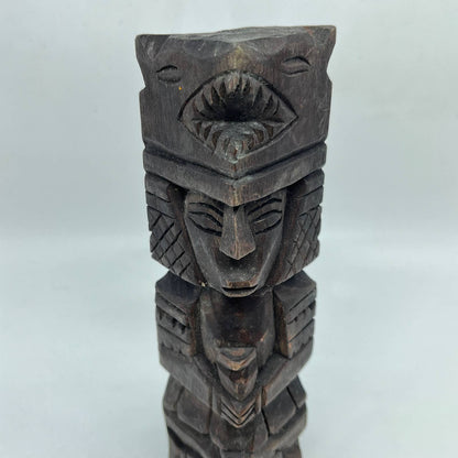 Vtg Mexican Pre Columbian Aztec Maya Priest Wood Totem Yucatan Mexico 8.5" TI2-1