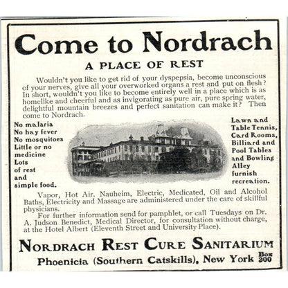Camp Nordrach Rest Cure Sanitarium Phoenicia NY - 1903 Original Ad TJ7-L