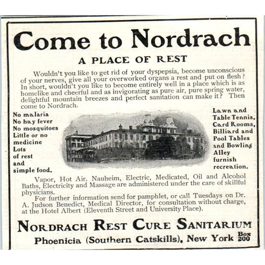 Camp Nordrach Rest Cure Sanitarium Phoenicia NY - 1903 Original Ad TJ7-L