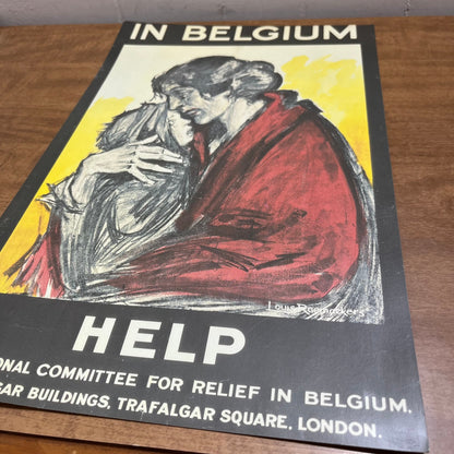 RELIEF HELP IN BELGIUM WWI World War 1 Propaganda Poster Trafalgar London FL6