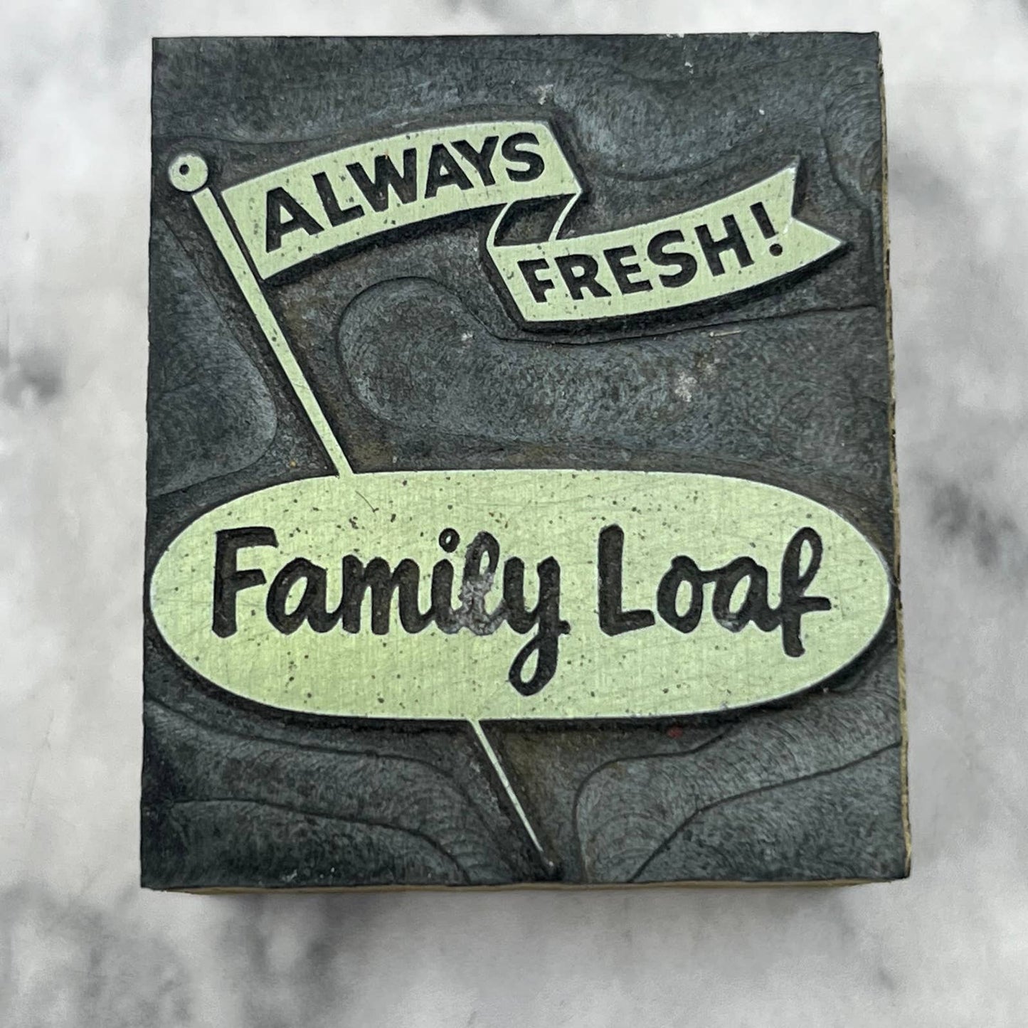 Vintage Letterpress Printers Block Plate Family Loaf Bread Always Fresh TJ54