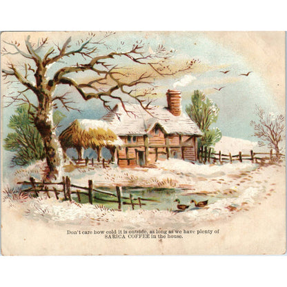 Vintage Trade Card - Sarica Coffee - Winter Cottage Scene SF2