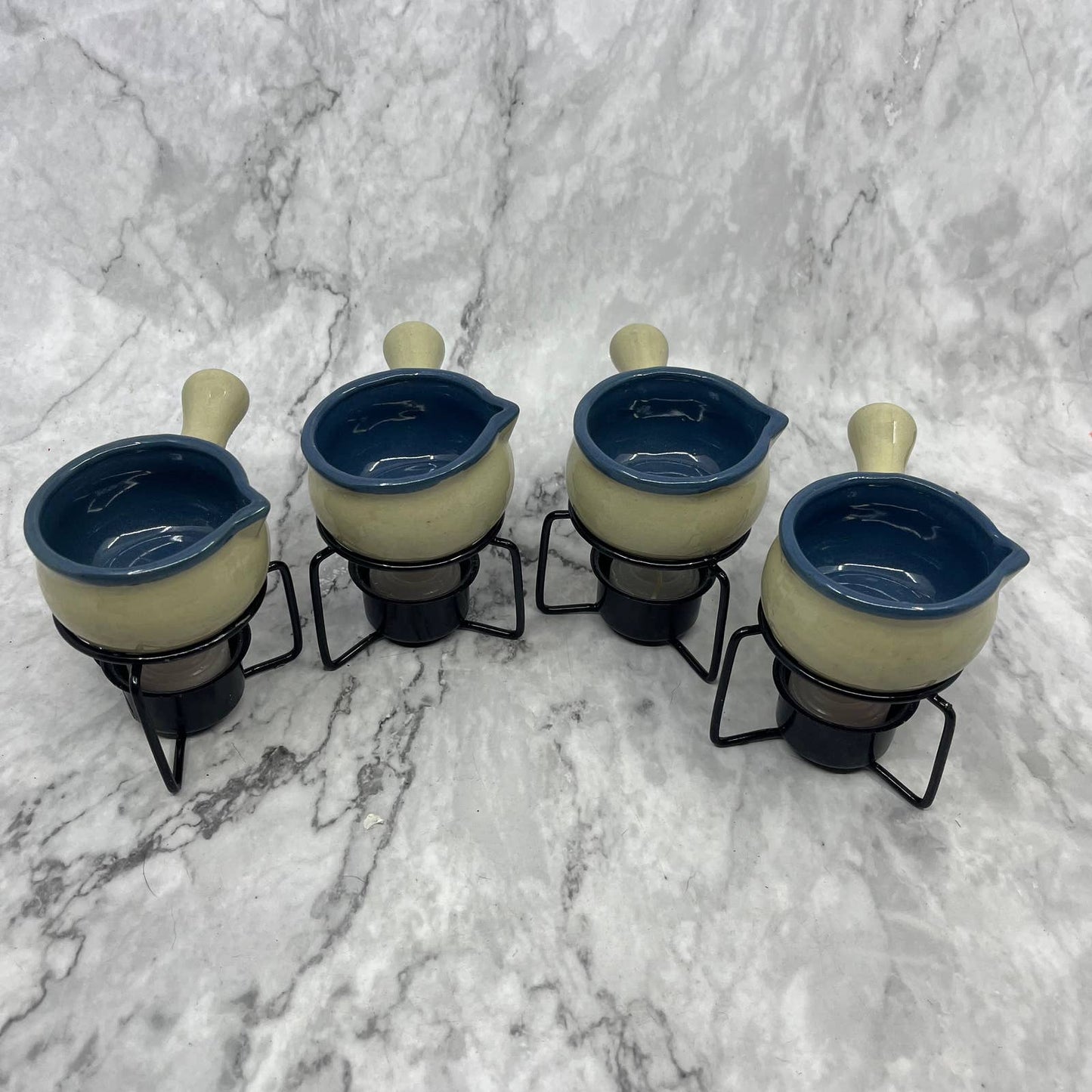 Réchaud à Beurre EarthenWare Butter Sauce Warmer Crocks Set of 4 in Box TJ9