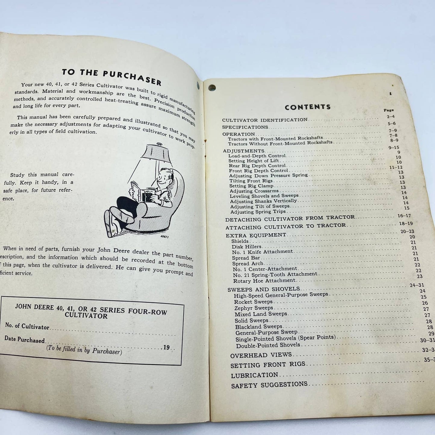 Vtg John Deere 40,41,42 Four Row Cultivator Operator's Manual OM-N45-1057 TF4