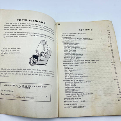 Vtg John Deere 40,41,42 Four Row Cultivator Operator's Manual OM-N45-1057 TF4