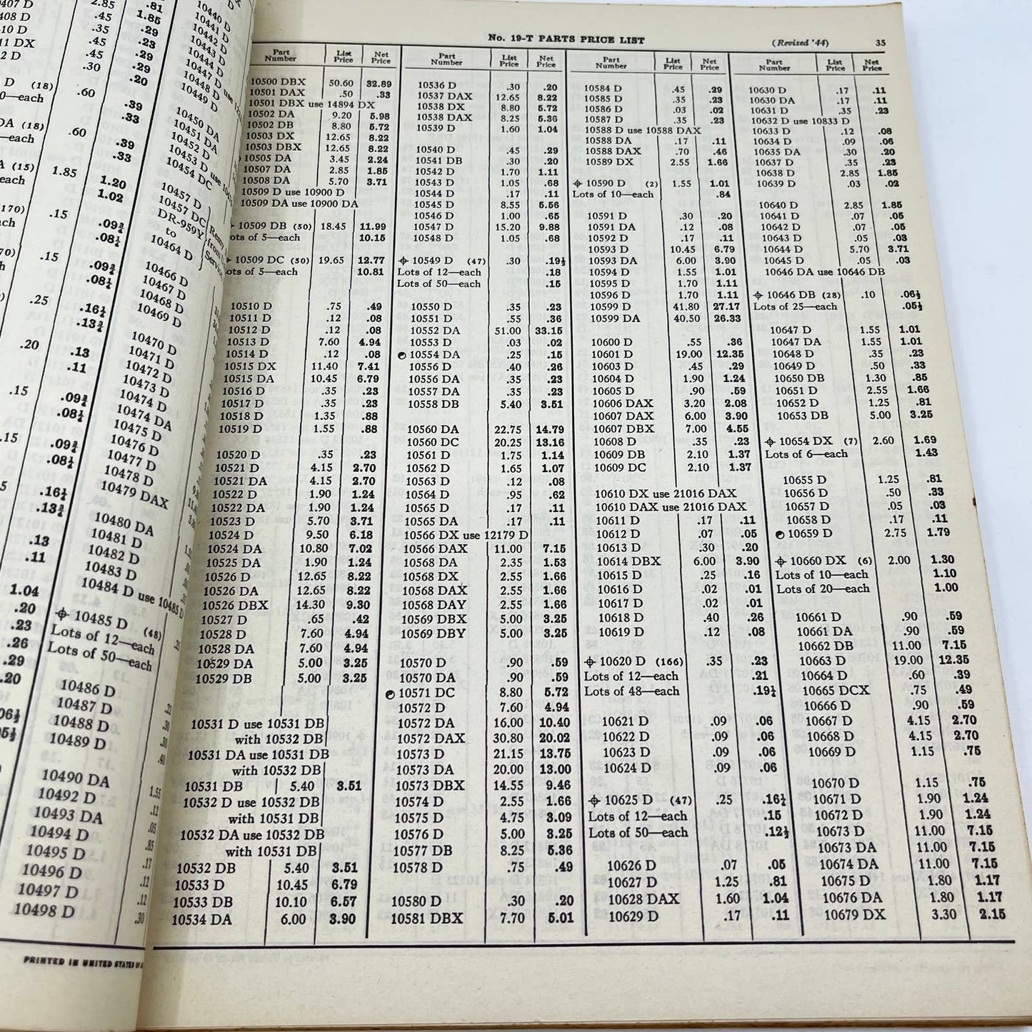 1942 International Harvester Dealers Parts Price List 19-T Tractors~Engines TF8