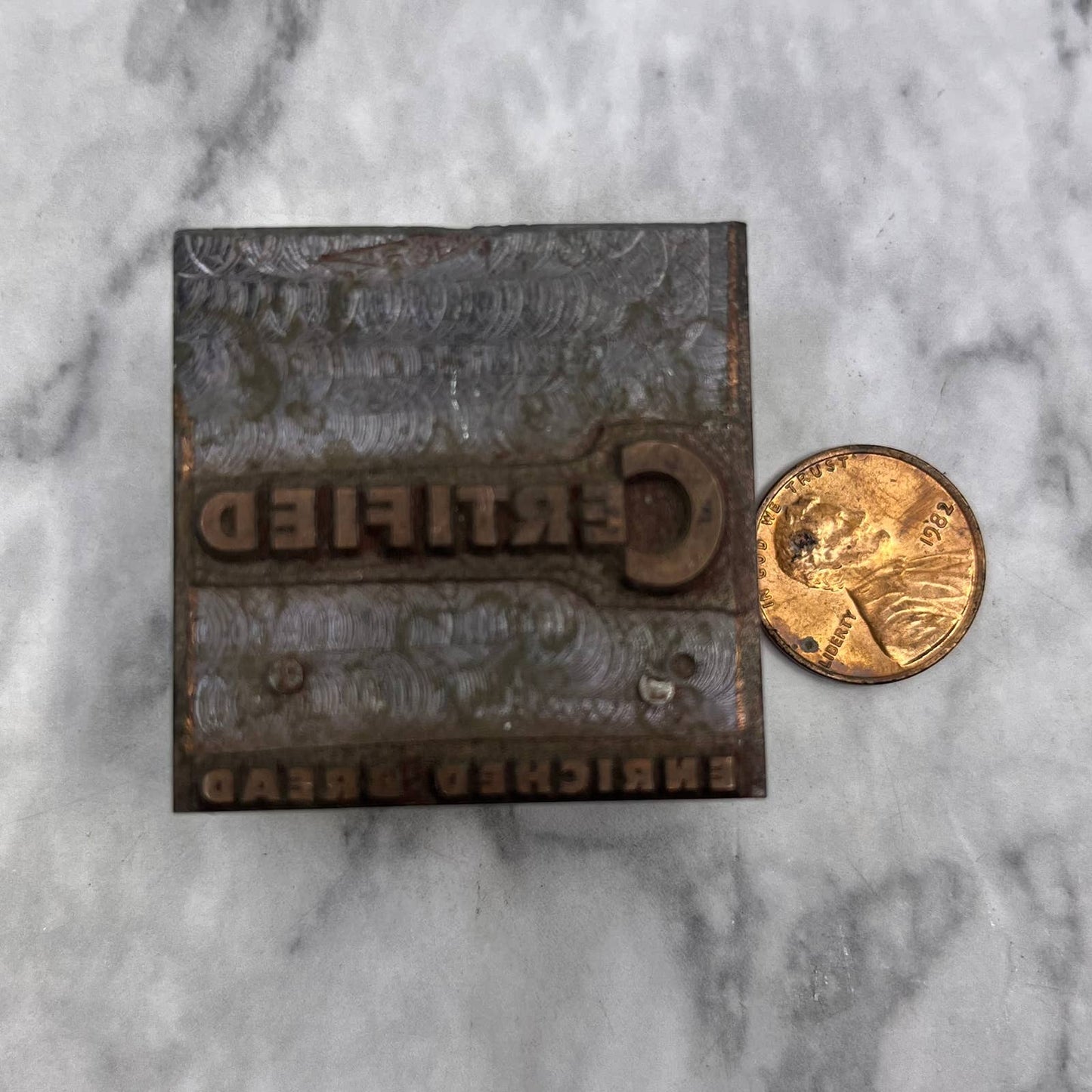 Vintage Printing Letterpress Printers Block Plate Certified Enriched Bread TJ53