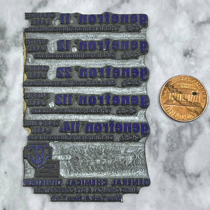 Vintage Letterpress Printers Block Plate Allied Chemical & Dye Genetron TJ511