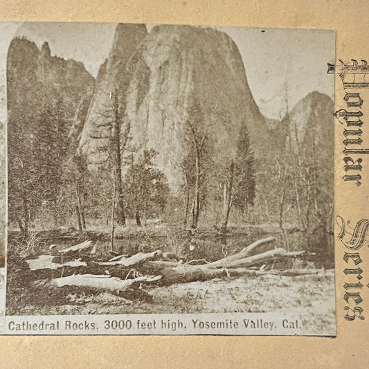 Cathedral Rocks Yosemite Valley CA c1880 Antique Stereoview Card TJ9-V4