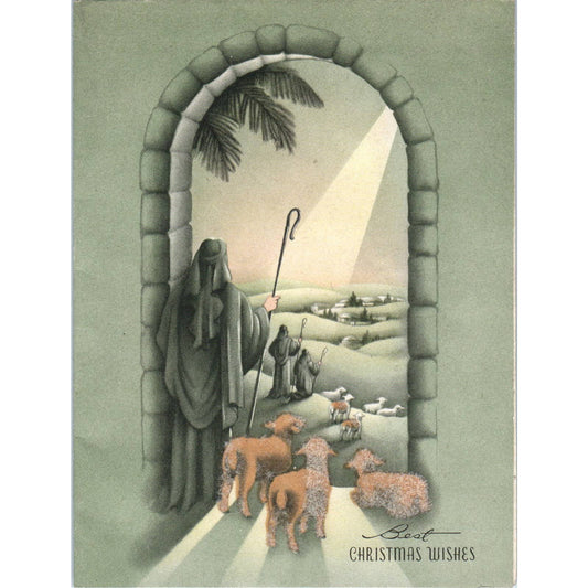 1940s Greeting Card - Christmas Flocked Sheep I John 3:1 SF2