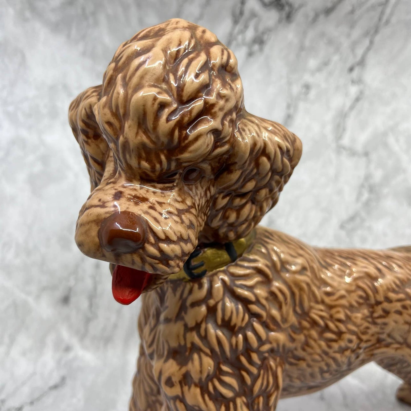 Vintage MCM Porcelain Brown Chocolate Standard Poodle Statue Figurine 13x11 TJ1