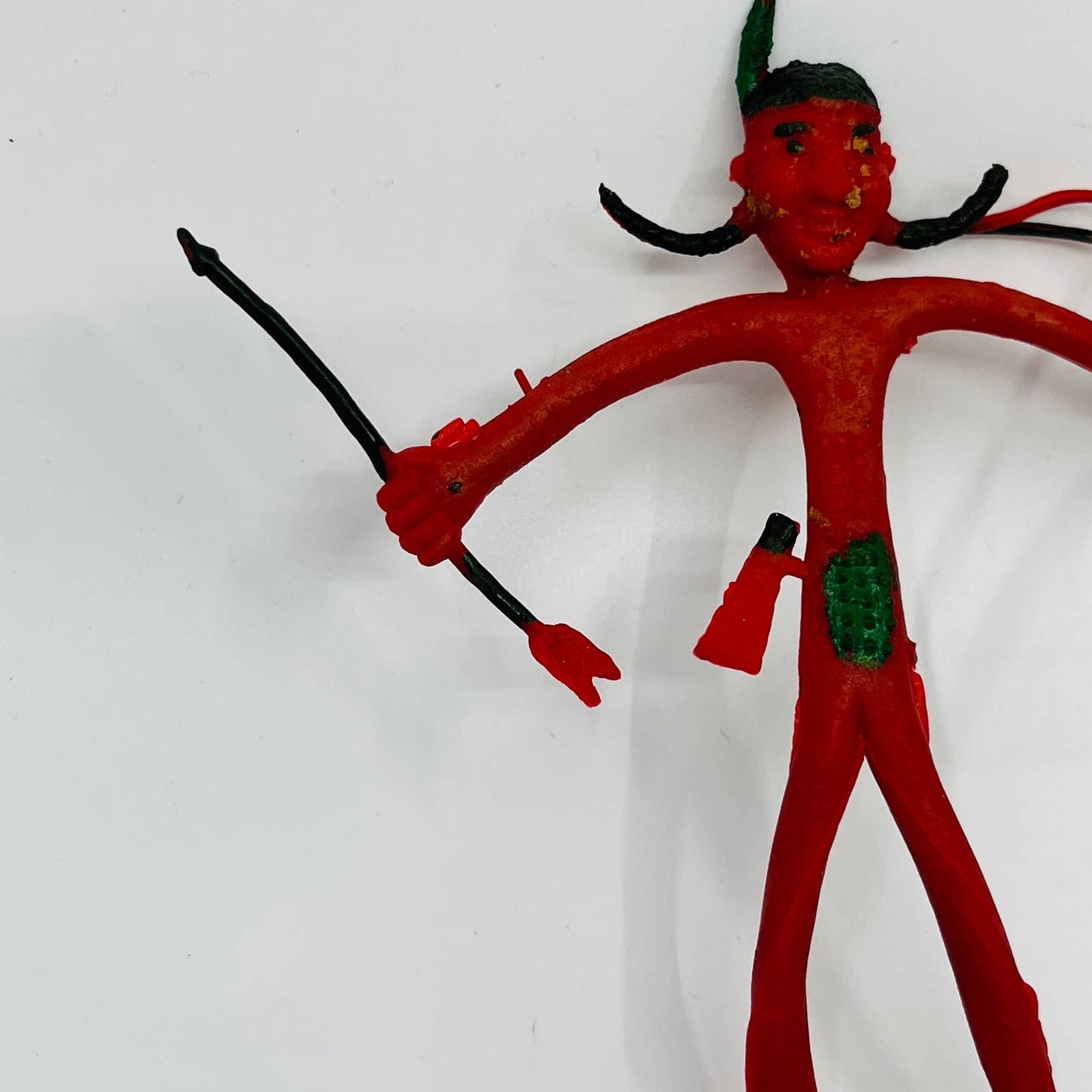 Vintage Native American Indian Red Rubber Wire Bendy Hong Kong Toy 5” TD3