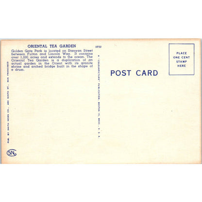 Vintage Postcard Oriental Tea Garden Golden Gate Park San Francisco CA EA3