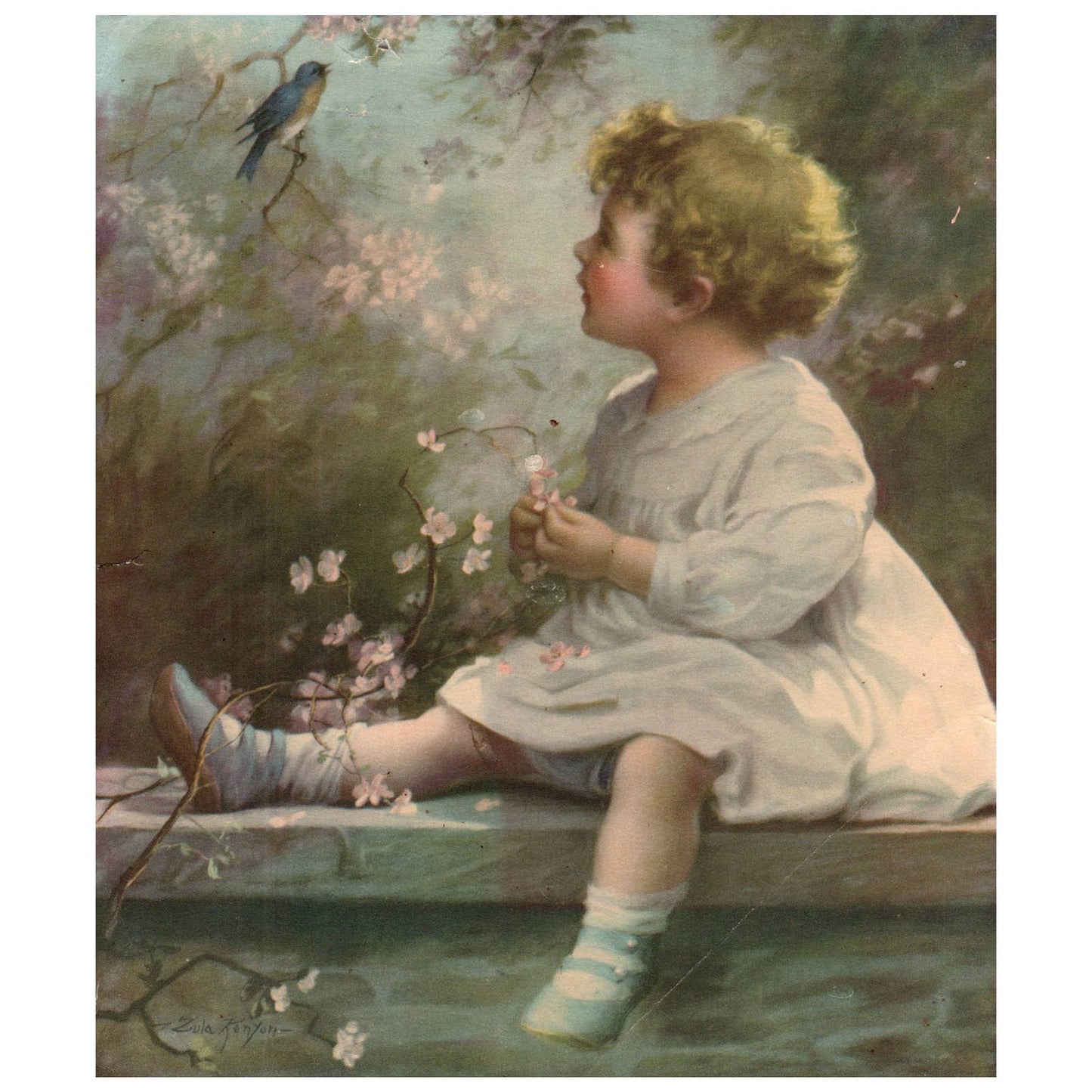 Vintage Original Art Print - Song of the Bluebird by Zula Kenyon ~7x8.5" AD1