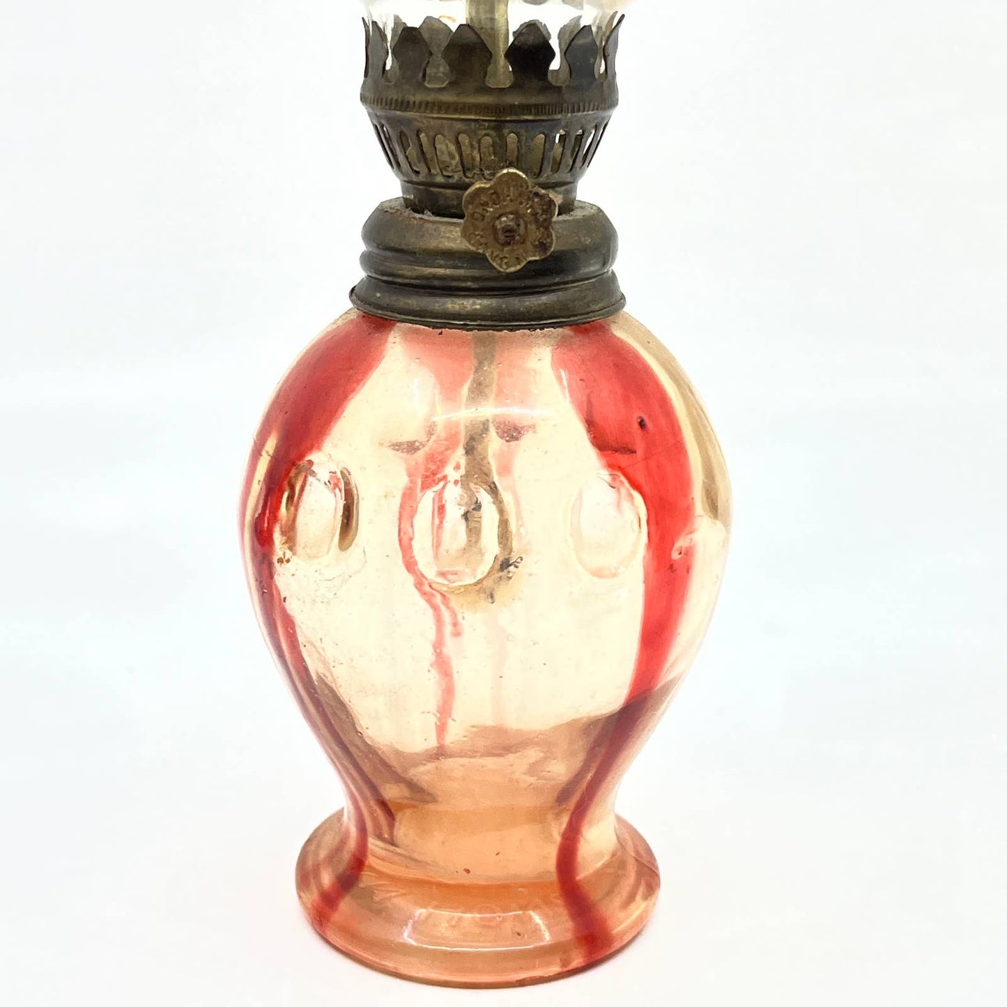 Vintage Red and Clear Glass Kerosene Oil Lamp 10" TC7
