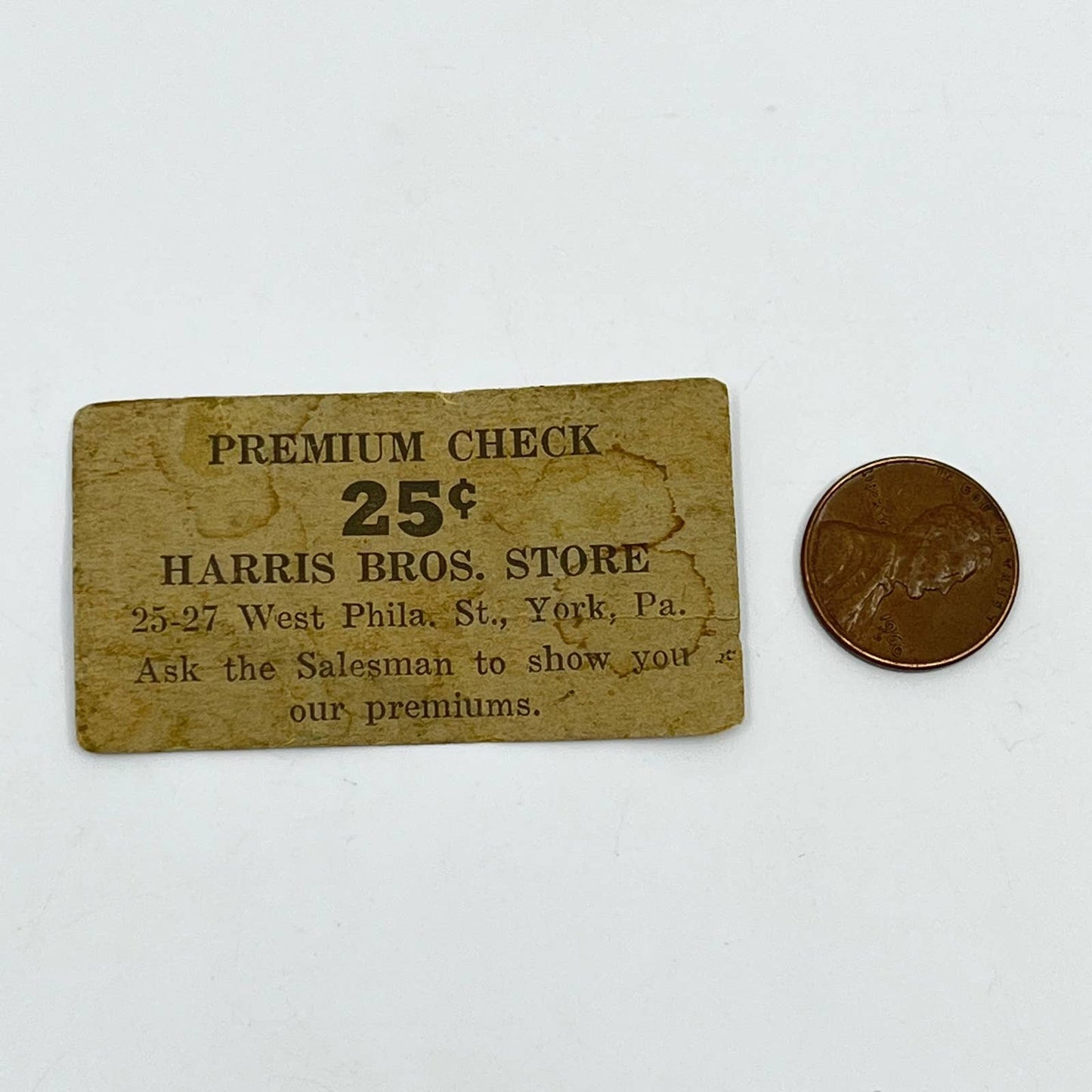 1880s Premium Check Chit 25 Cents Harris Bros. Store West Philadelphia PA SC6