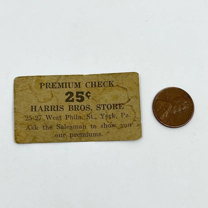 1880s Premium Check Chit 25 Cents Harris Bros. Store West Philadelphia PA SC6