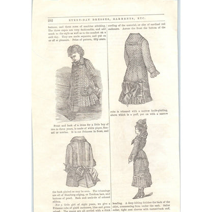 1878 Victorian Engraving Front and Back Dress for a Little Boy SF2