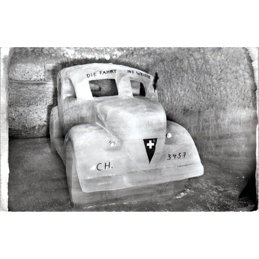 Ice Sculpture Car "Die Fahrt ins Weisse" German VW Original RPPC Postcard TJ9-P1