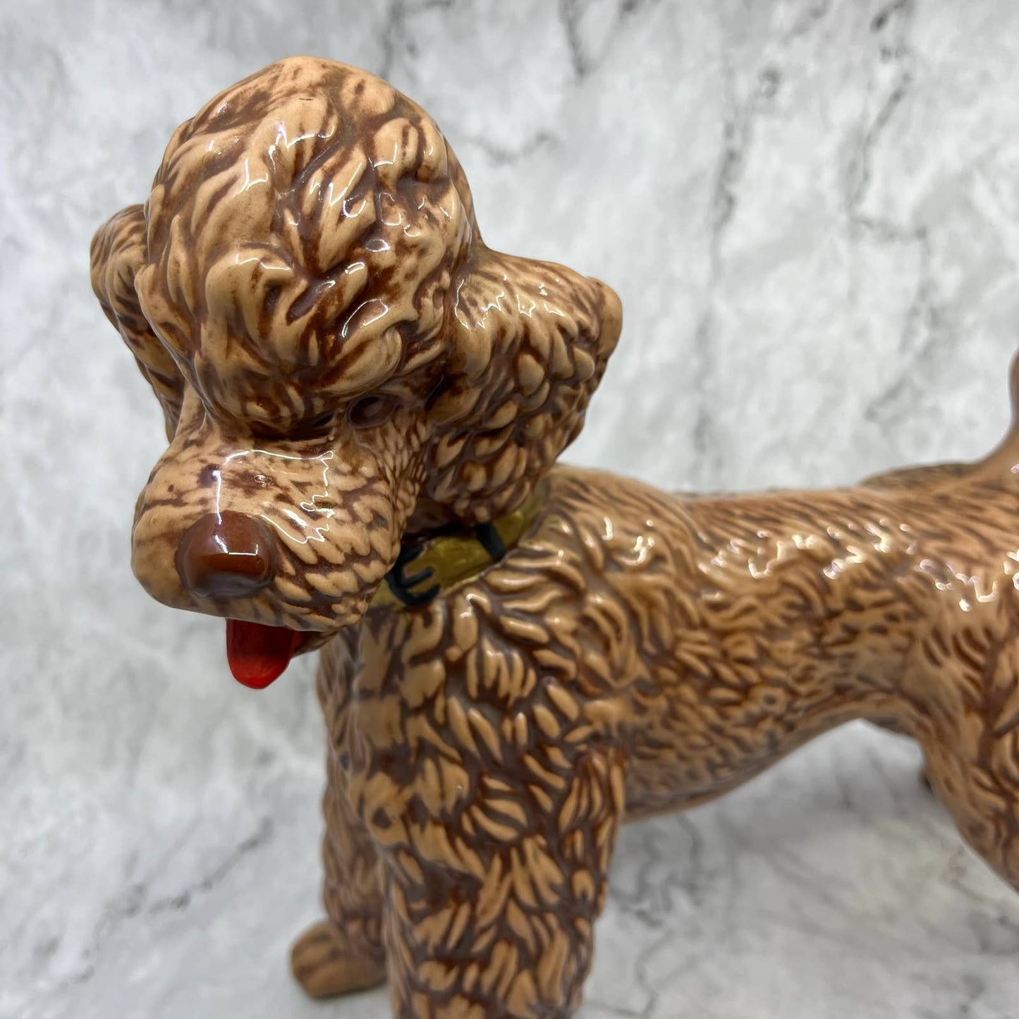 Vintage MCM Porcelain Brown Chocolate Standard Poodle Statue Figurine 13x11 TJ1