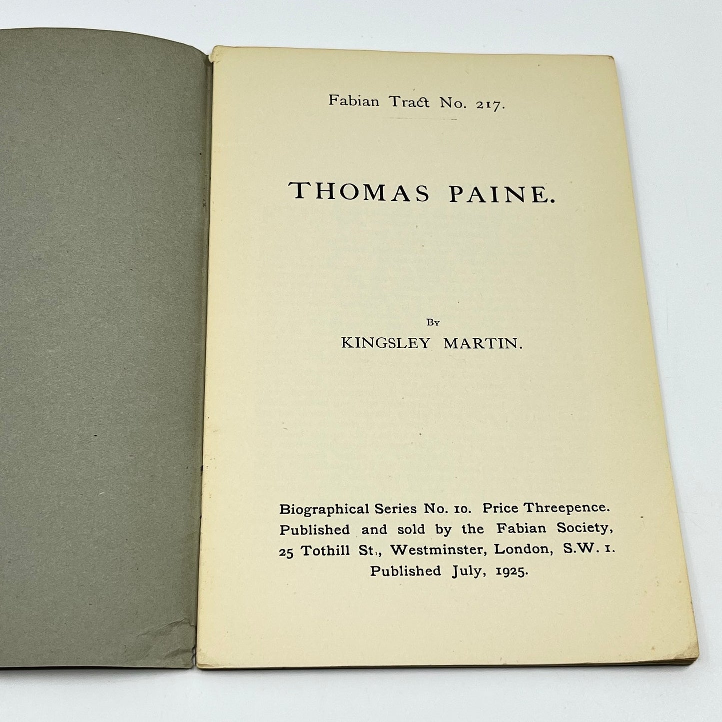 1925 THOMAS PAINE Biographical Series Fabian Tract No. 217 London L1-5
