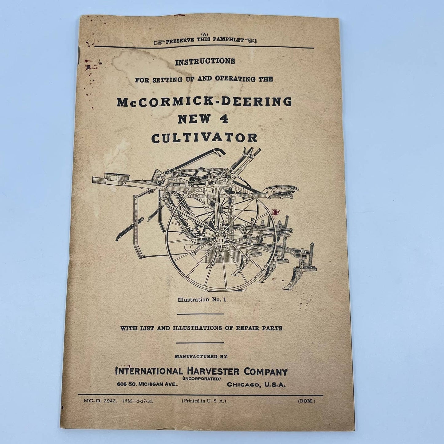 1931 Original IH McCormick Deering New 4 Cultivator Instruction Manual TF7