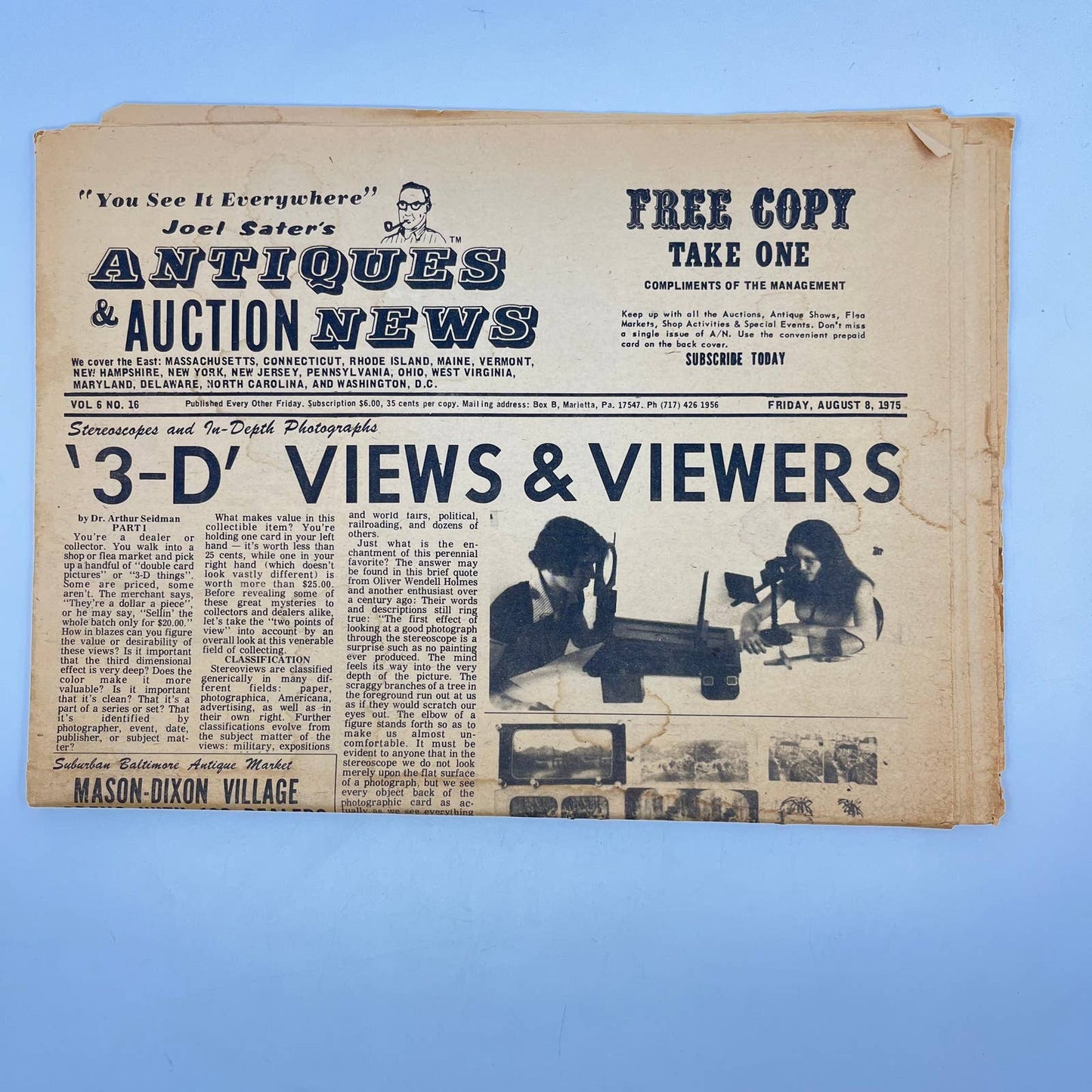 1975 Joel Sater’s Antiques and Auction News Paper Marietta PA TE4