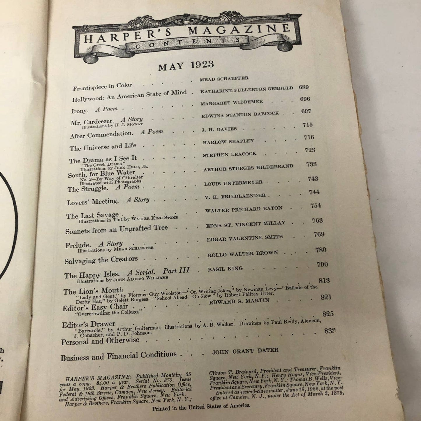 Harper's Magazine -May 1923 Katherine Fullerton Gerould Stephen Leacock Many Ads